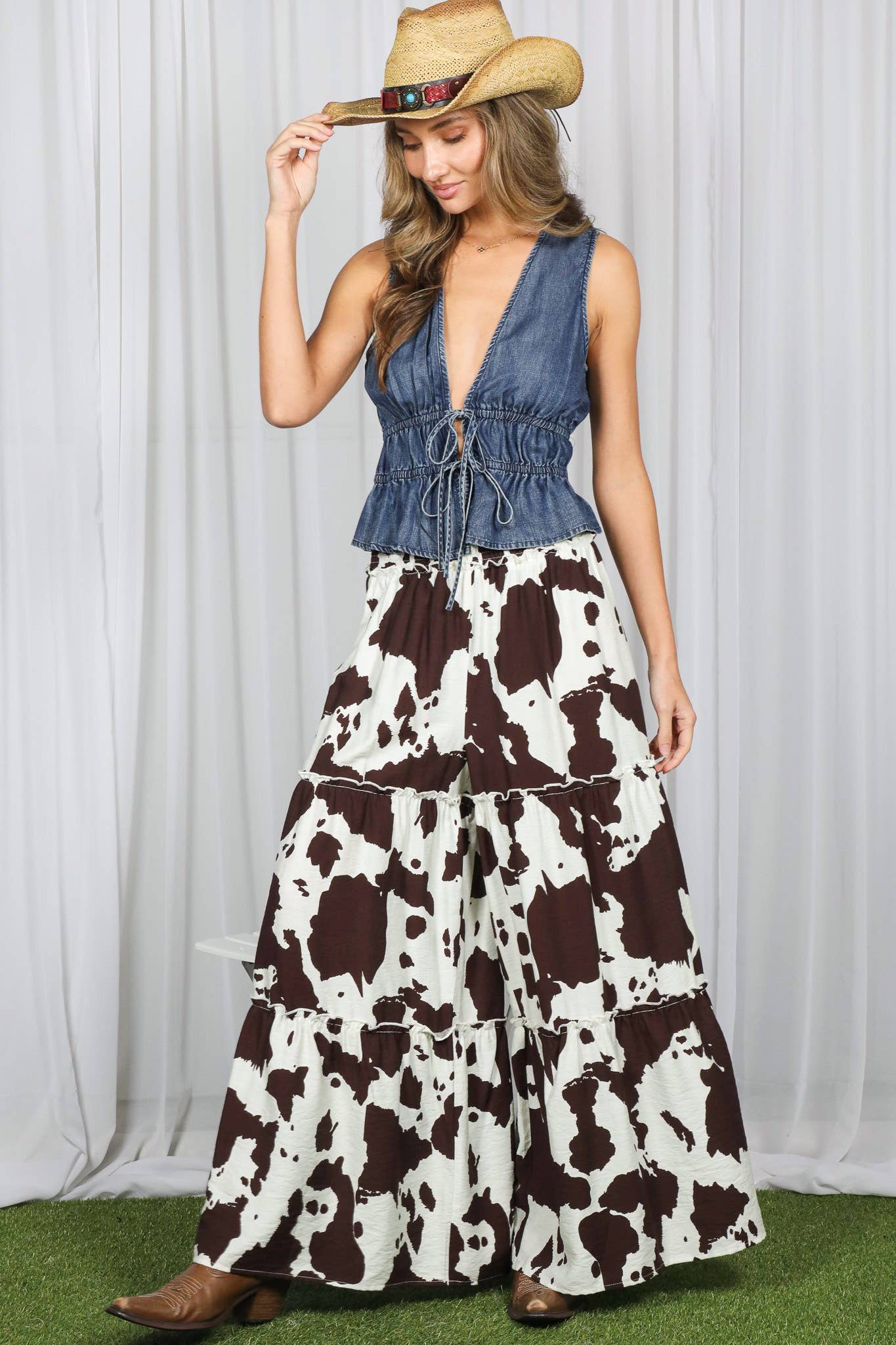 Cow Print Wide Leg Pants