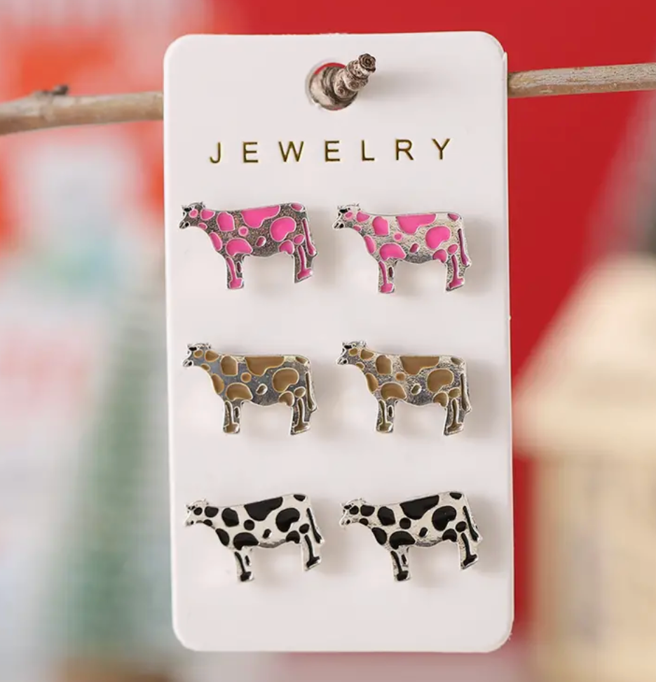 3 pk Cow Stud Earrings