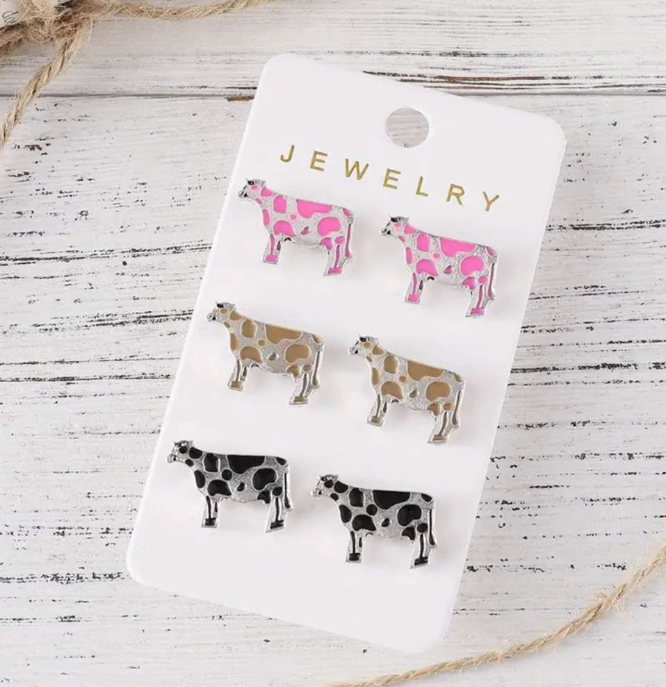 3 pk Cow Stud Earrings