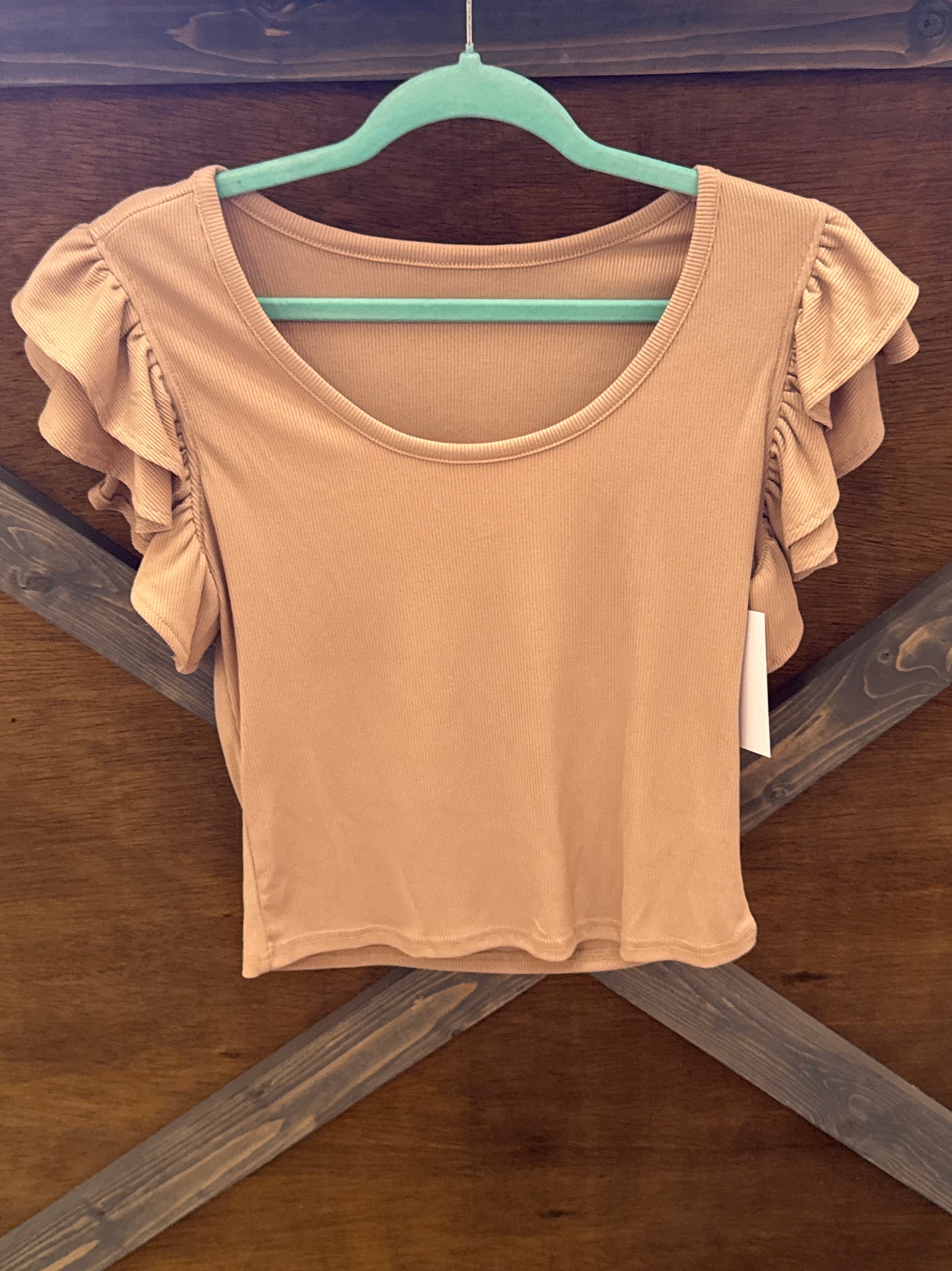 Ribbed Ruffle Sleeve Top