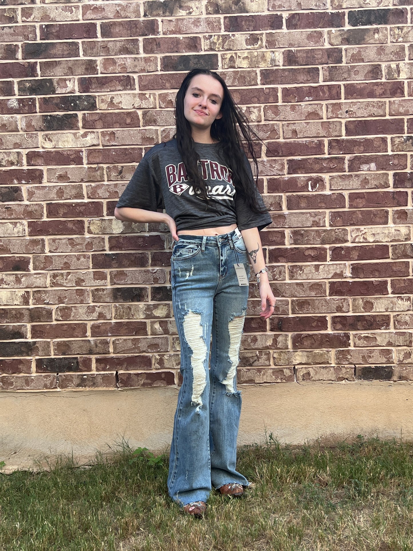 Heavy Destroy Flare Jeans- Judy Blue