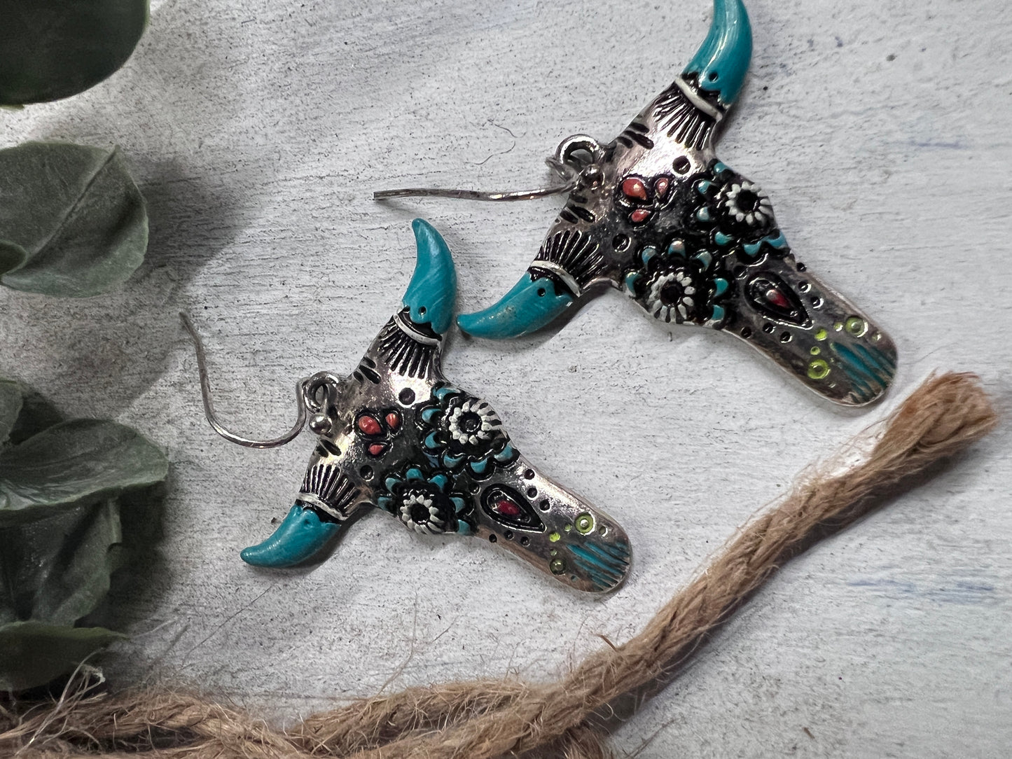 Painted Steer Head Earrings