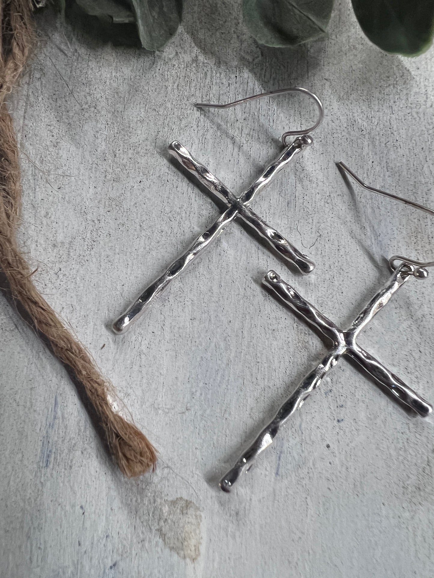 Hammered Cross Earrings