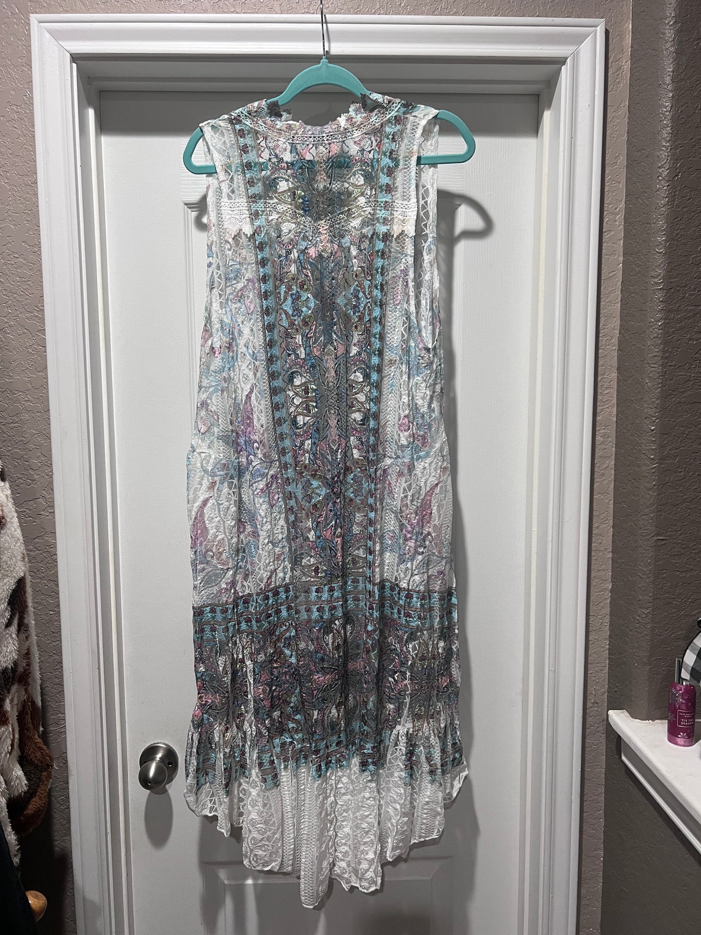 Origami Turquoise High Low Lace Vest