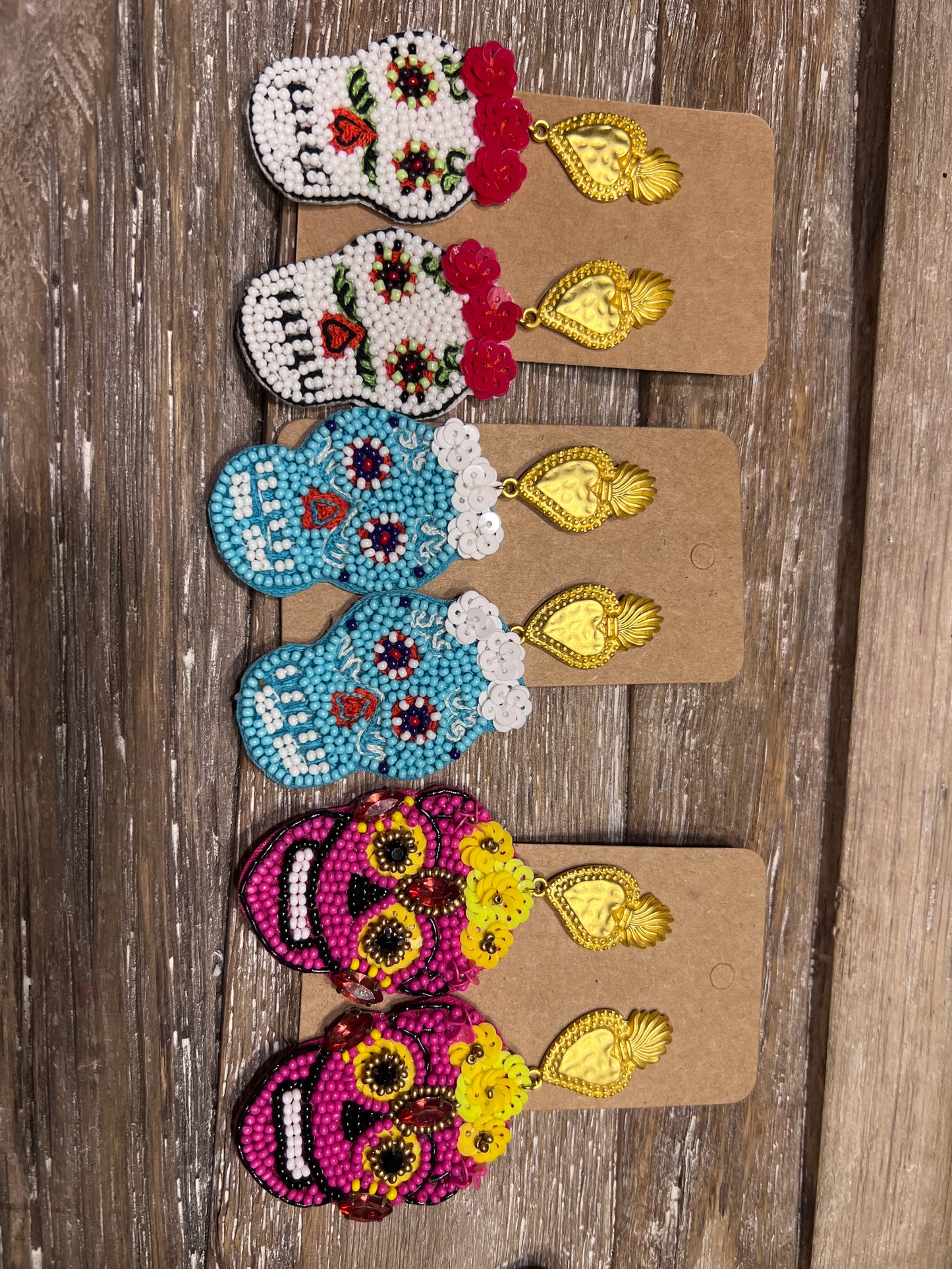 Sea Bead Sugar Skull Earrings
