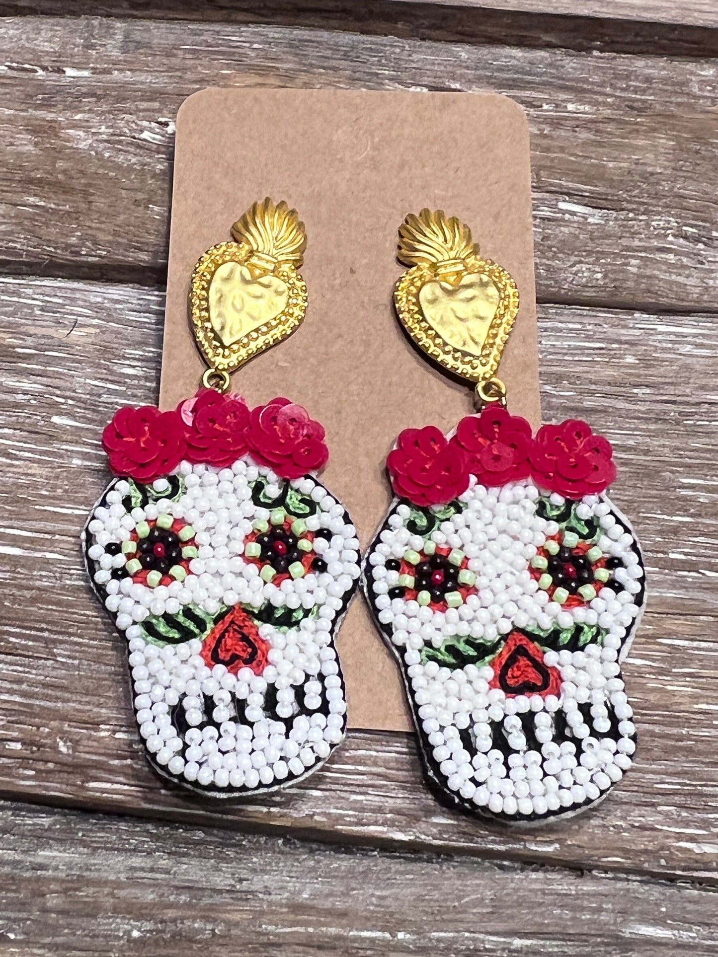 Sea Bead Sugar Skull Earrings