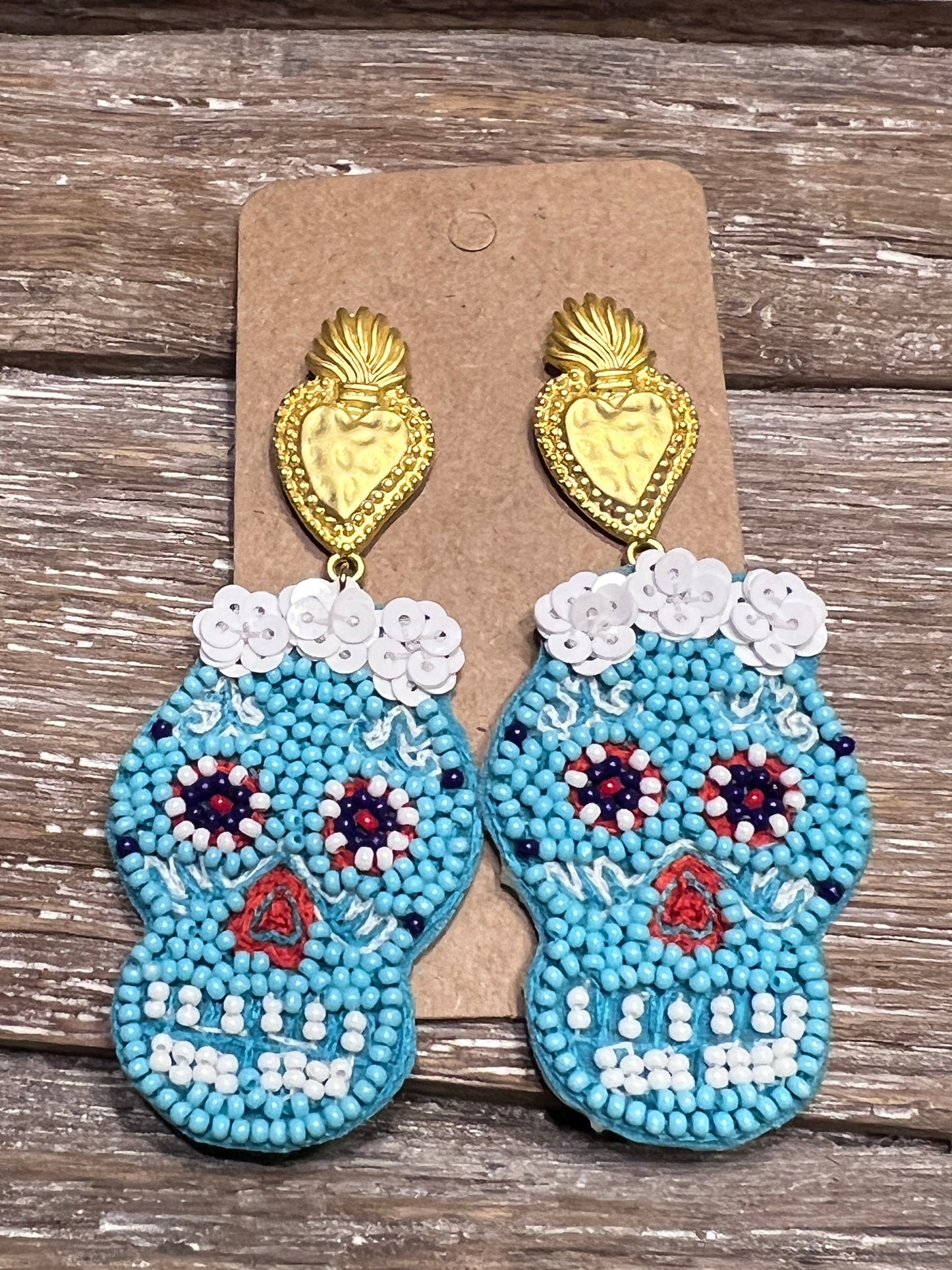 Sea Bead Sugar Skull Earrings