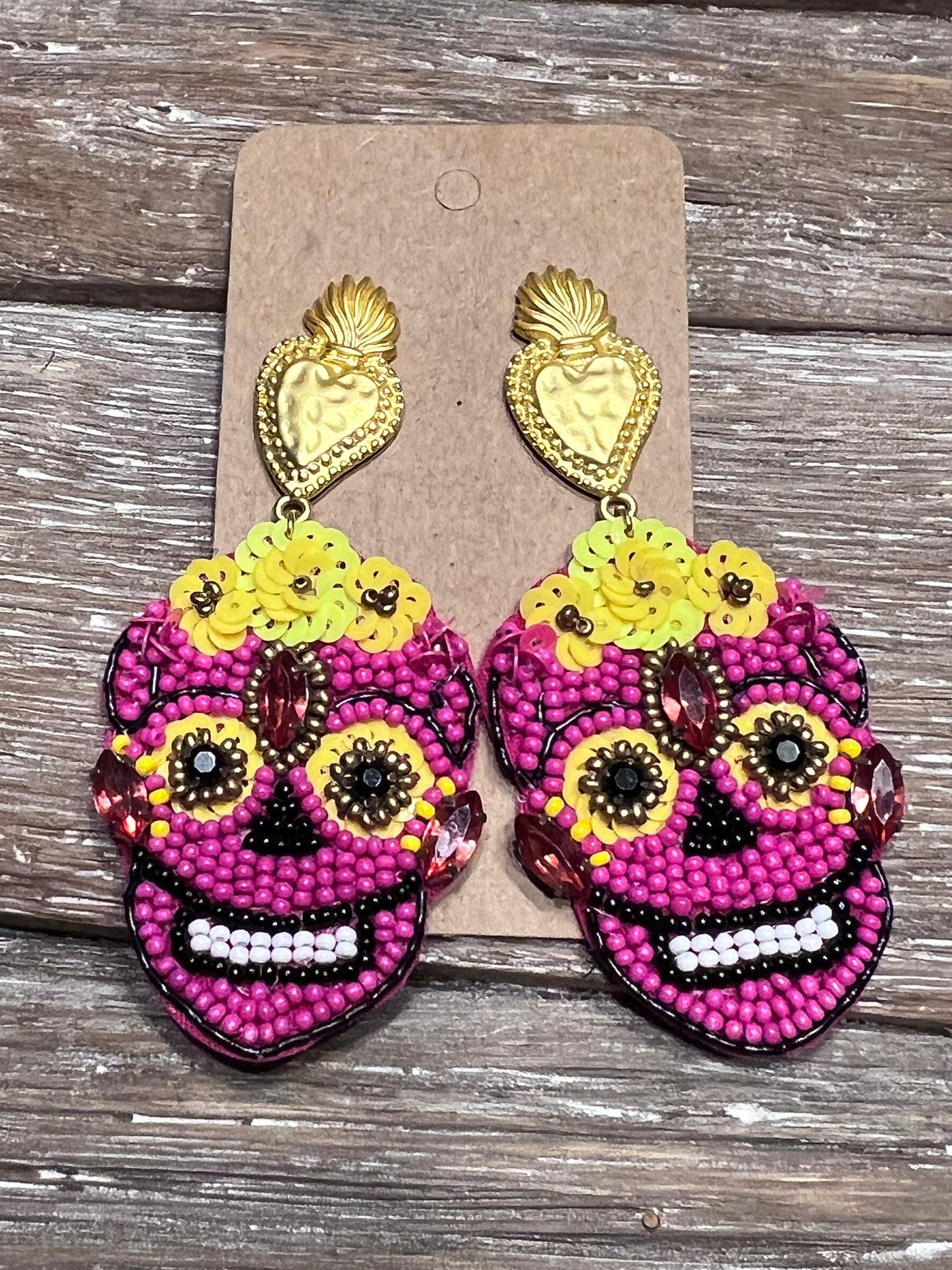 Sea Bead Sugar Skull Earrings