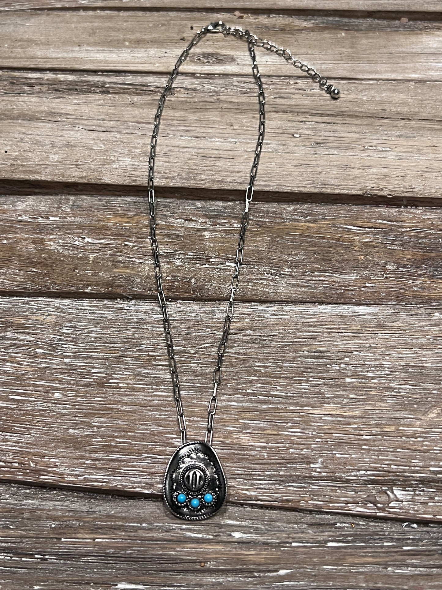 Cowboy Hat Silver and Turquoise Necklace