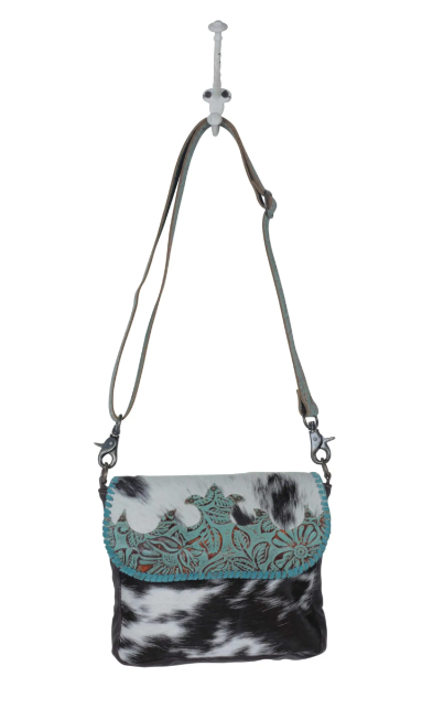 Turquoise Fleurs Leather Bag