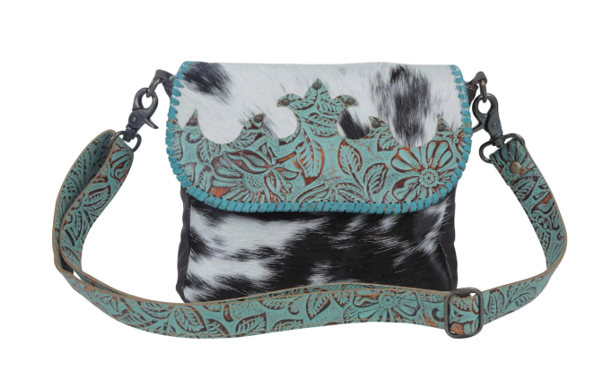 Turquoise Fleurs Leather Bag