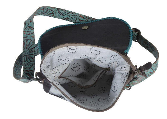 Turquoise Fleurs Leather Bag