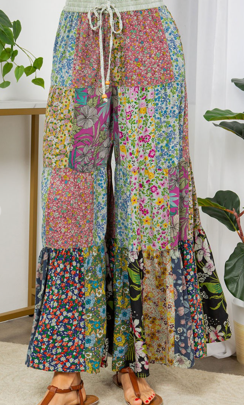 Printed Patchwork Pants