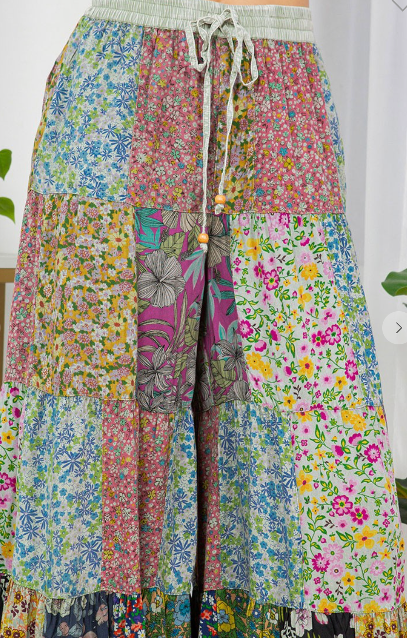 Printed Patchwork Pants