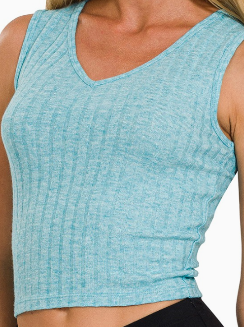 Ribbed Deep Scoop Neck Top