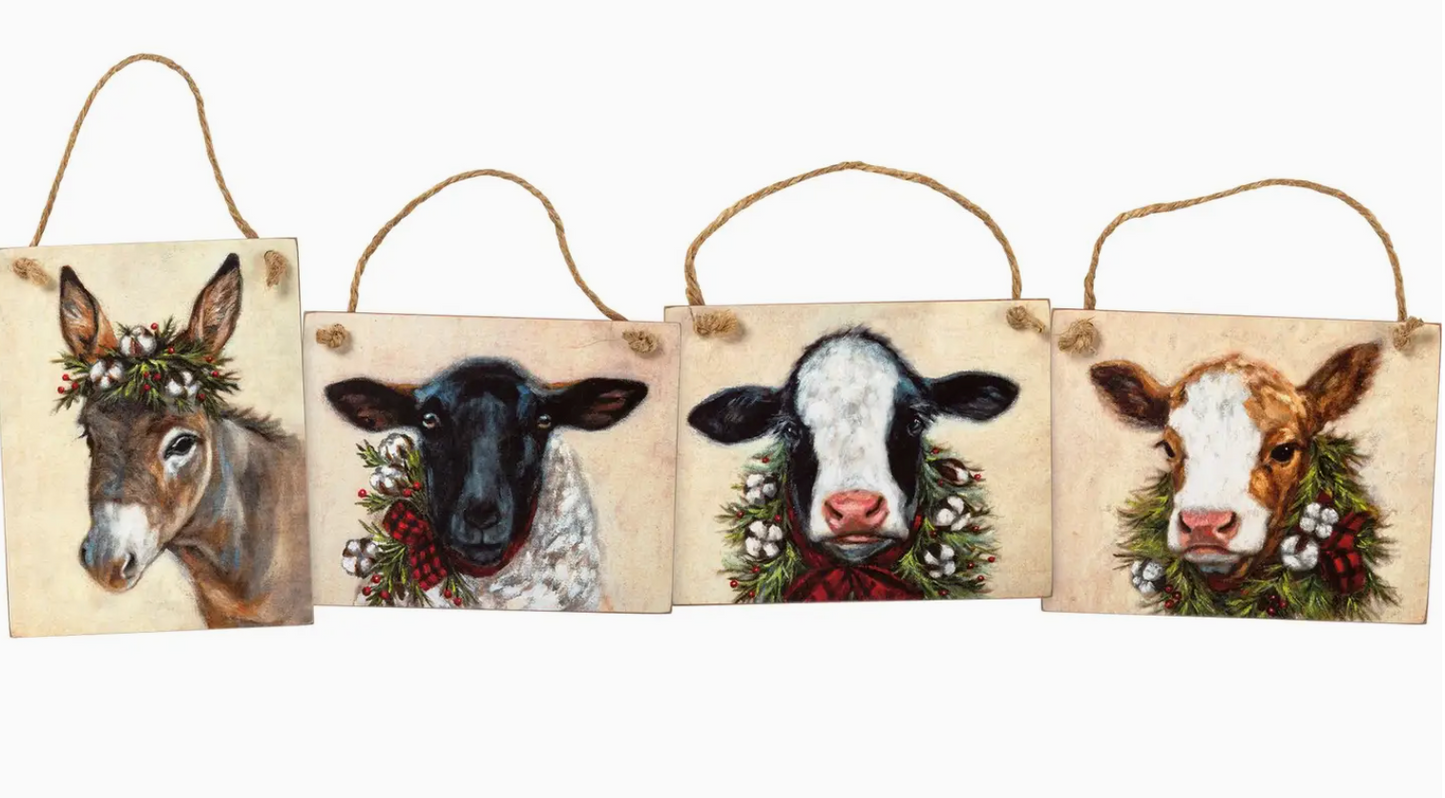 Farm Animal Christmas Wreath Ornaments