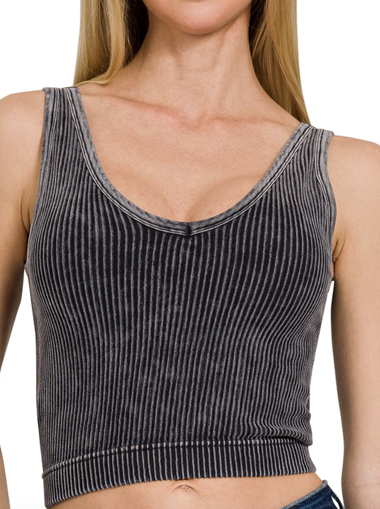 Ribbed Cropped Bra Padded Tank Top