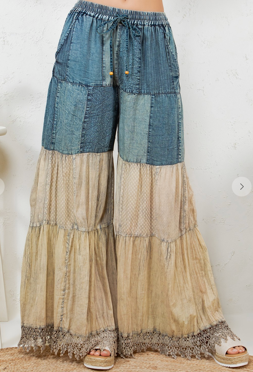 Boho Denim Pants with Patches