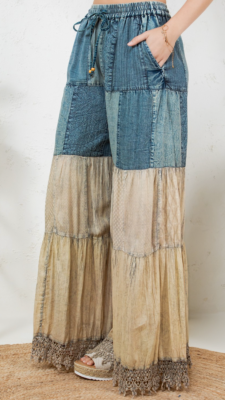 Boho Denim Pants with Patches