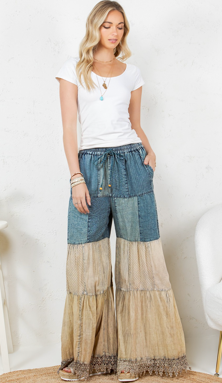 Boho Denim Pants with Patches