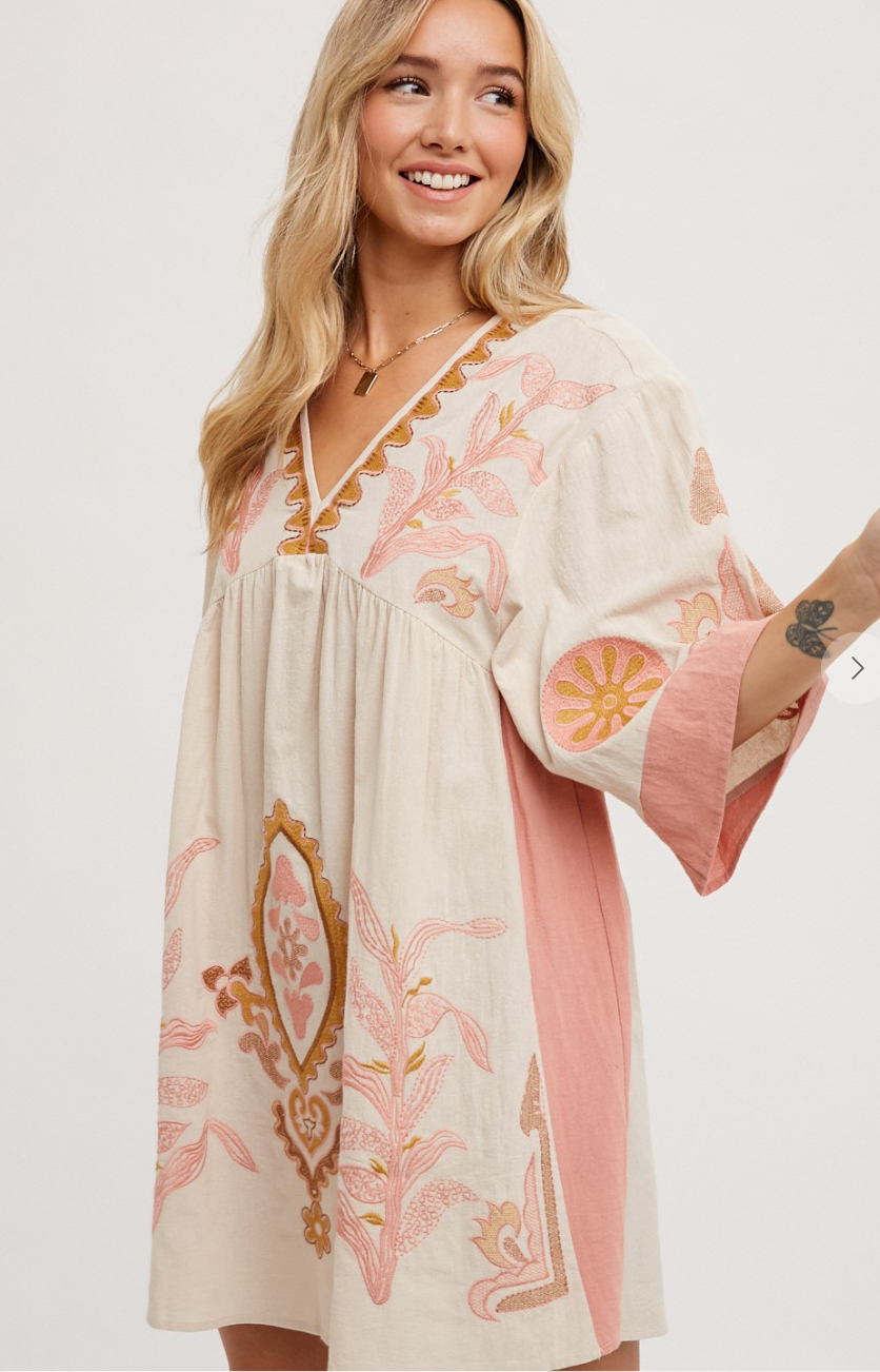 Boho Embroidered Babydoll Dress
