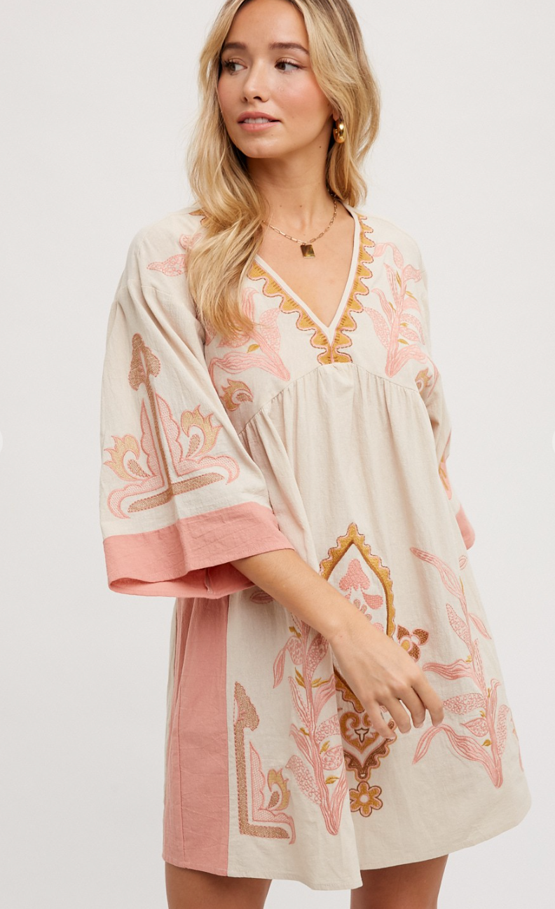 Boho Embroidered Babydoll Dress