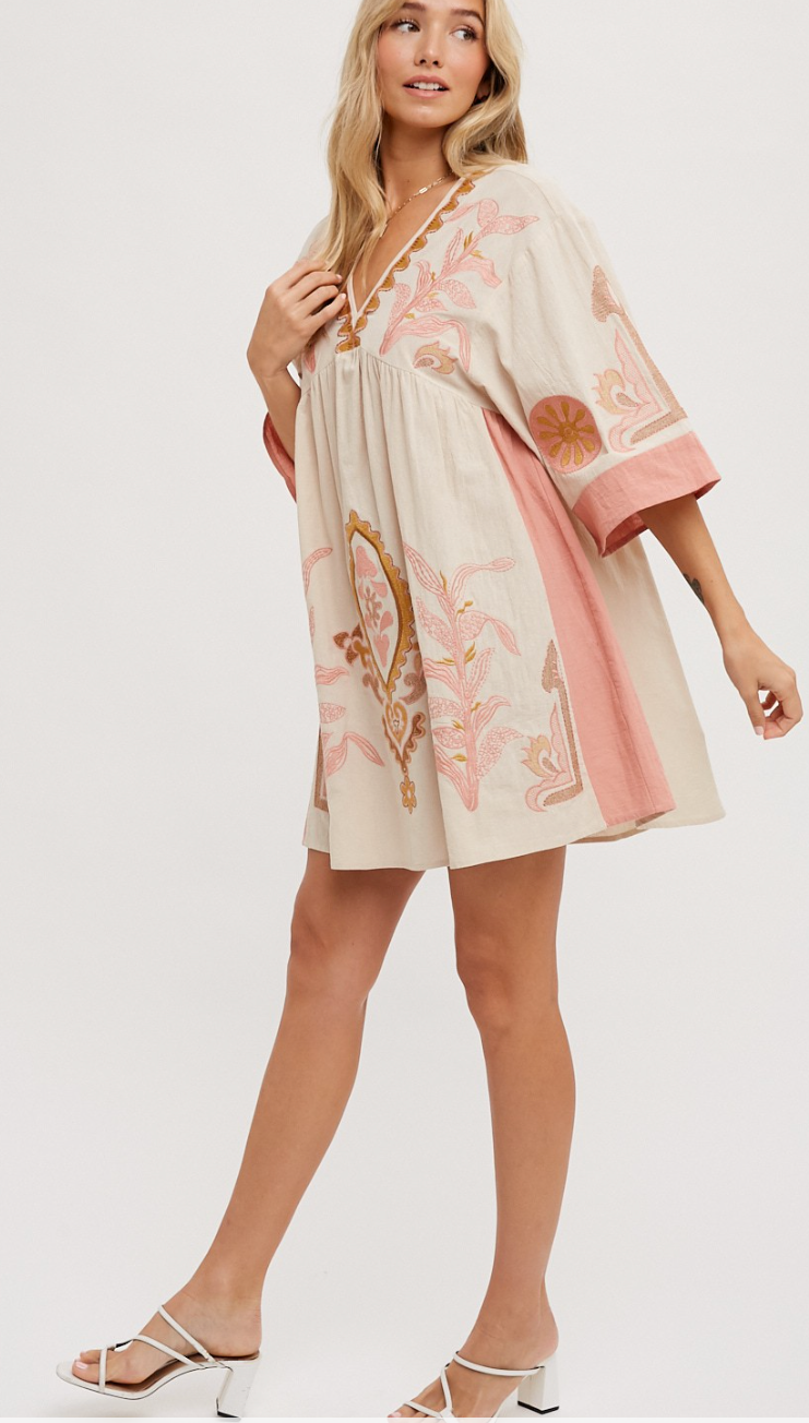 Boho Embroidered Babydoll Dress