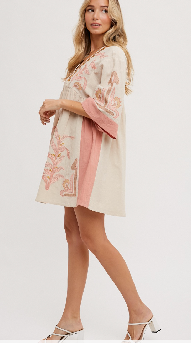 Boho Embroidered Babydoll Dress