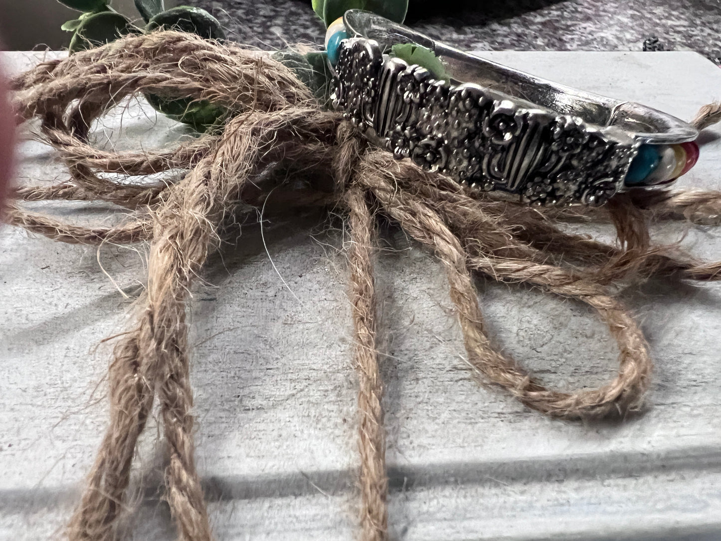 Silver Cactus and Multi Colored Bead Stretch Bracelet