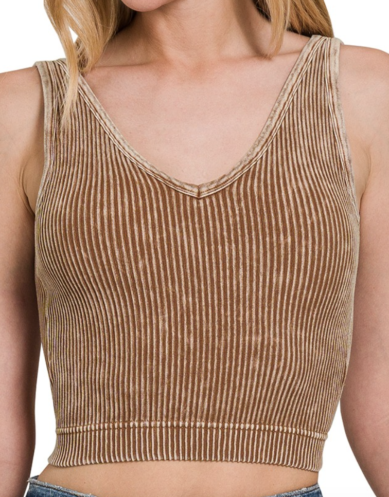 Ribbed Cropped Bra Padded Tank Top