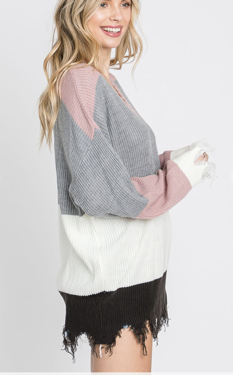 Color Block Distressed Sweater