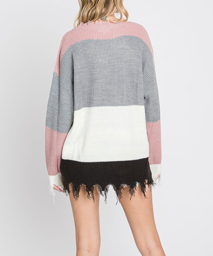 Color Block Distressed Sweater