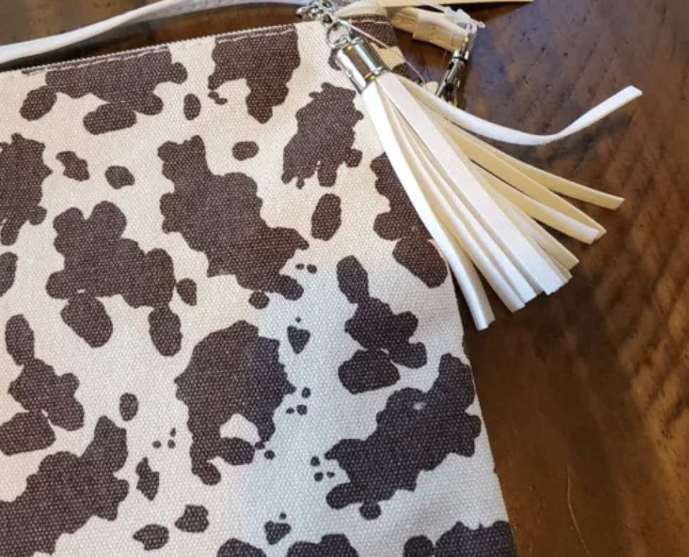 Canvas Cow Print Crossbody Bag