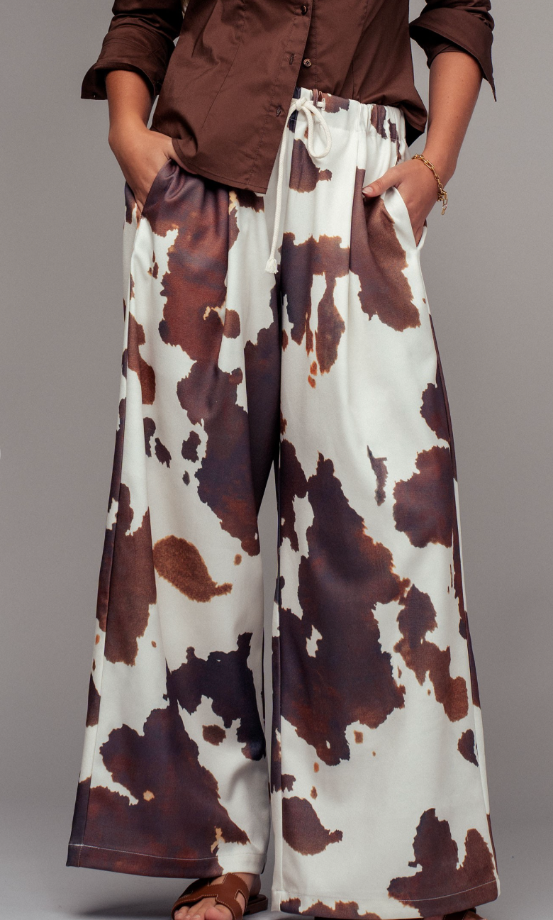 Cowprint Wide Leg Pants
