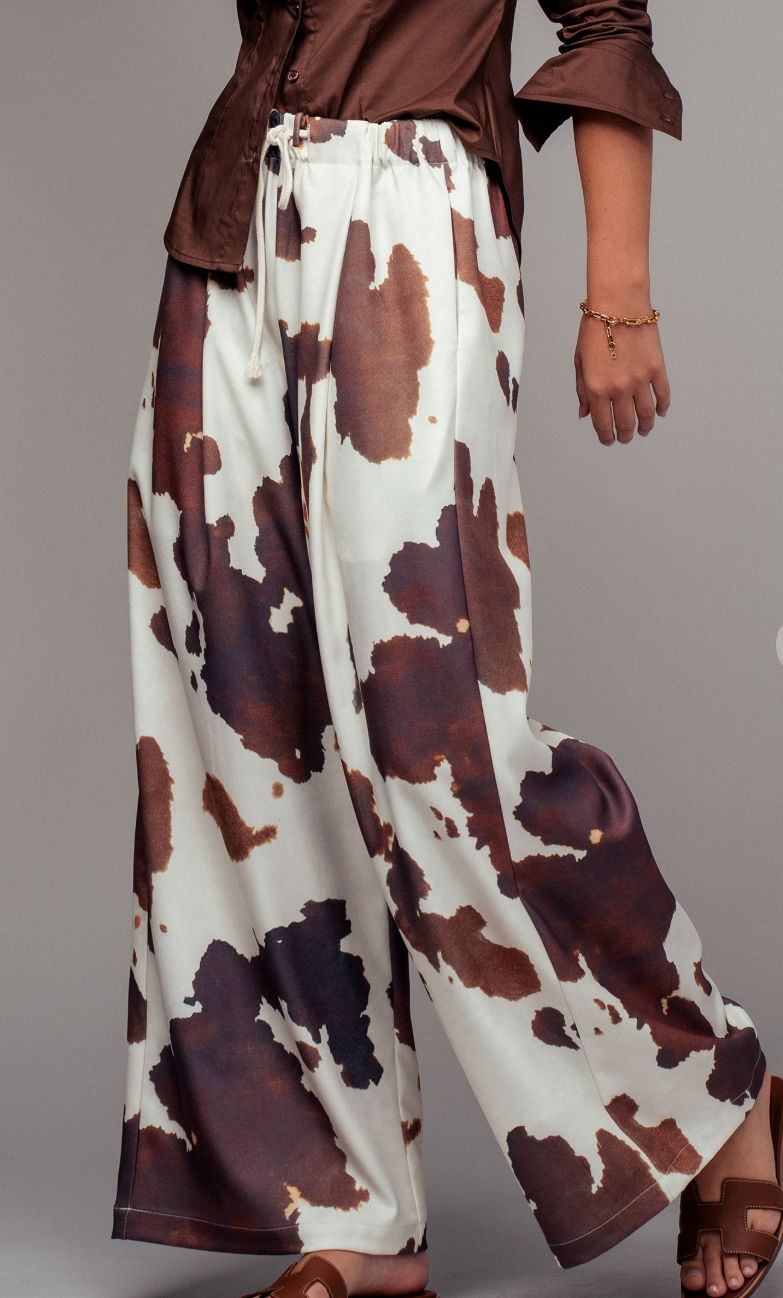 Cowprint Wide Leg Pants