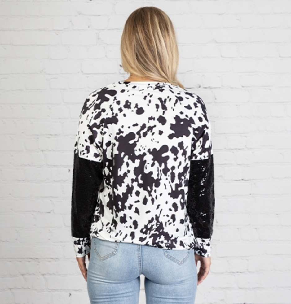 Sequin Cowprint Top