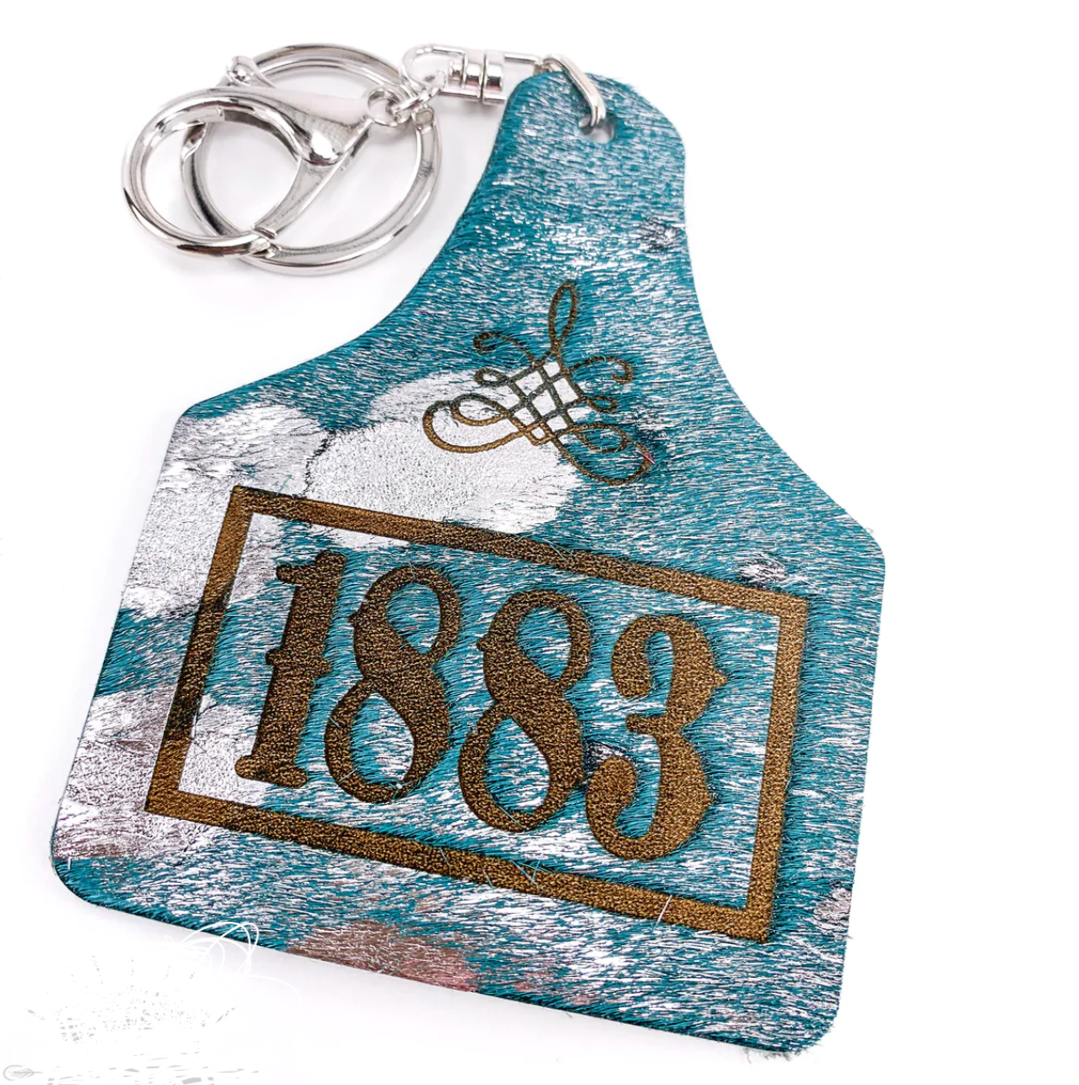 Cowhide Yellowstone Ear Tag Keychain