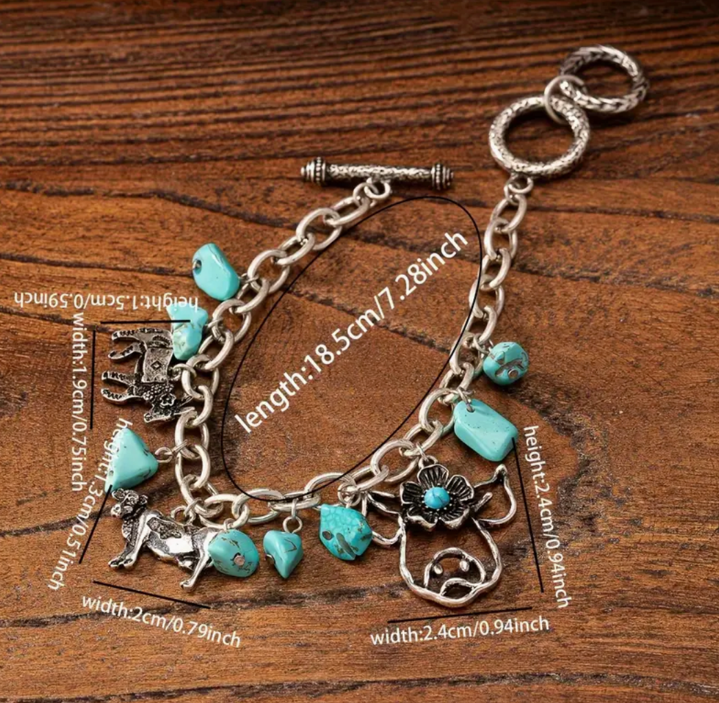 Rustic Farm Animals Turquoise Bracelet