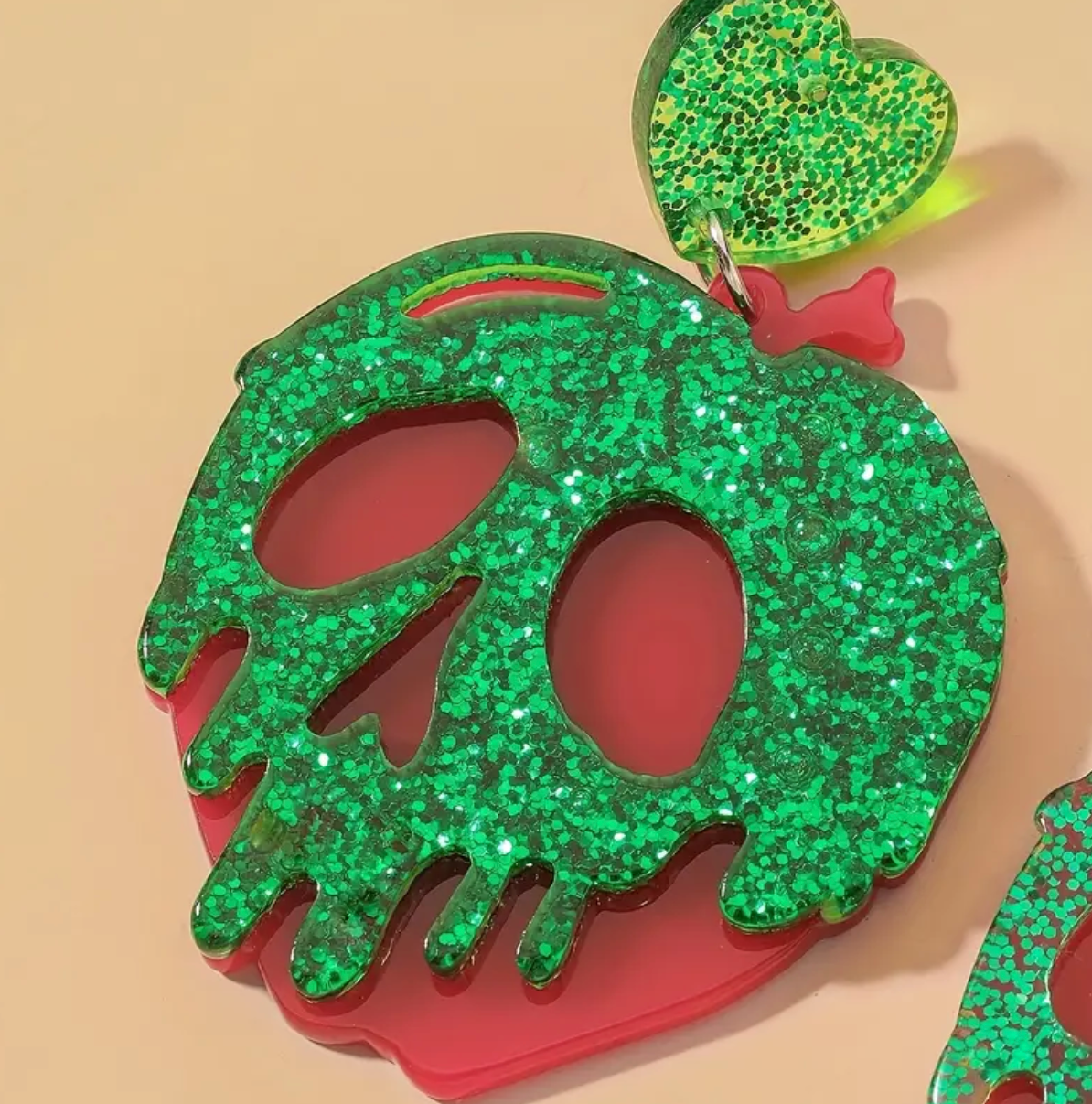 Green Skull Apple Earrings