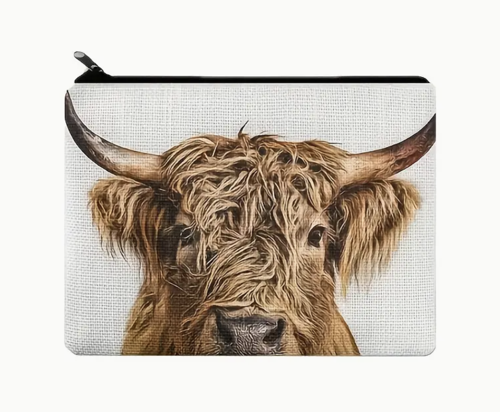 Canvas Cow Zipper Pouch