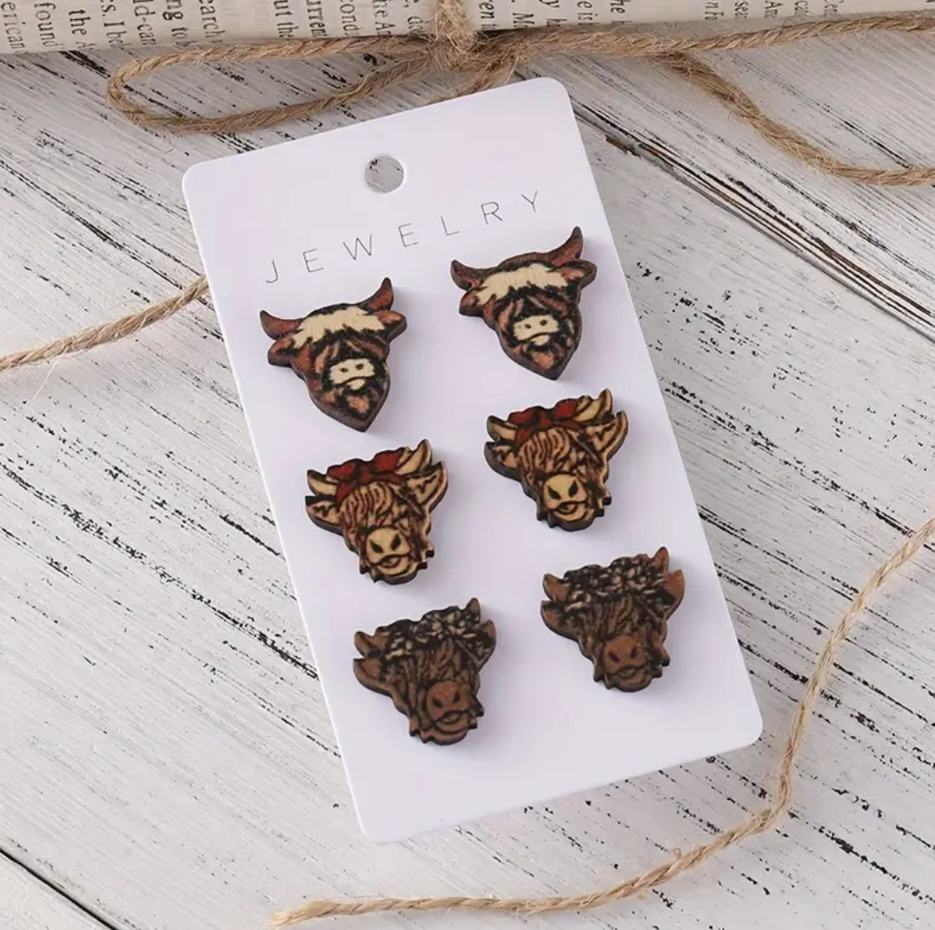 3 Pack Highland Cow Earrings