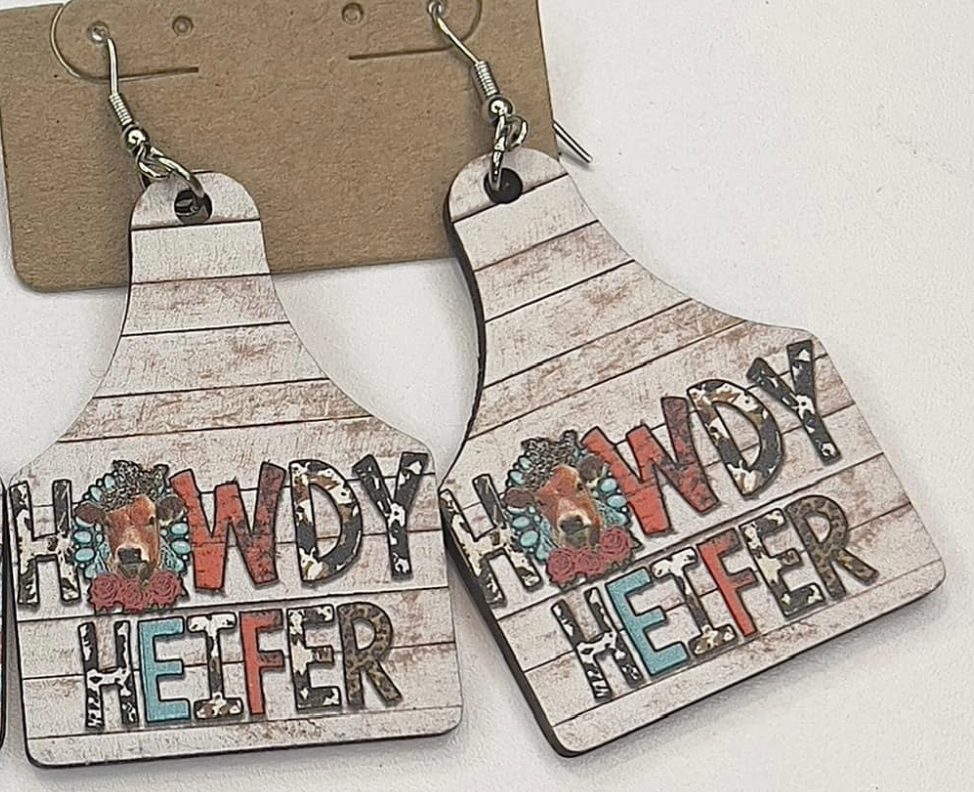 Cow Ear Tag Earrings