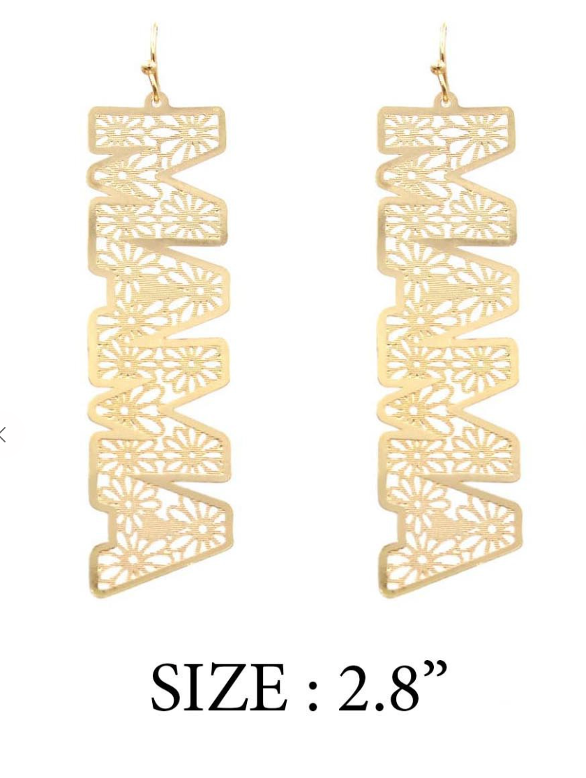 MAMA Letter Drop Filigree Hook Earring