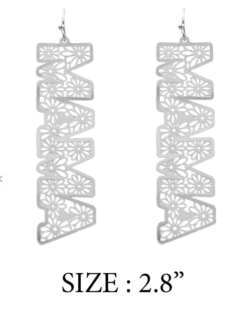 MAMA Letter Drop Filigree Hook Earring