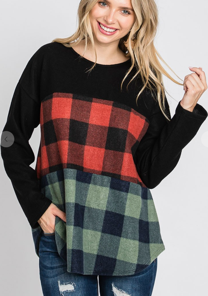 Plaid Color Block Top
