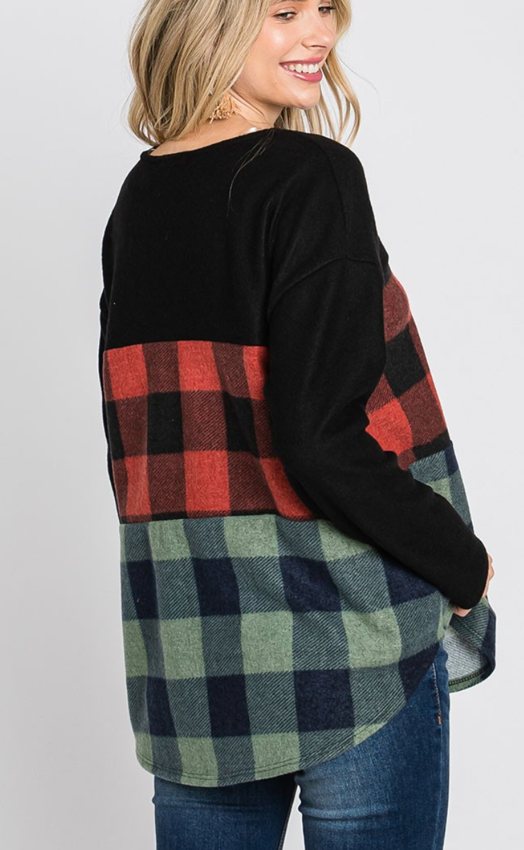 Plaid Color Block Top