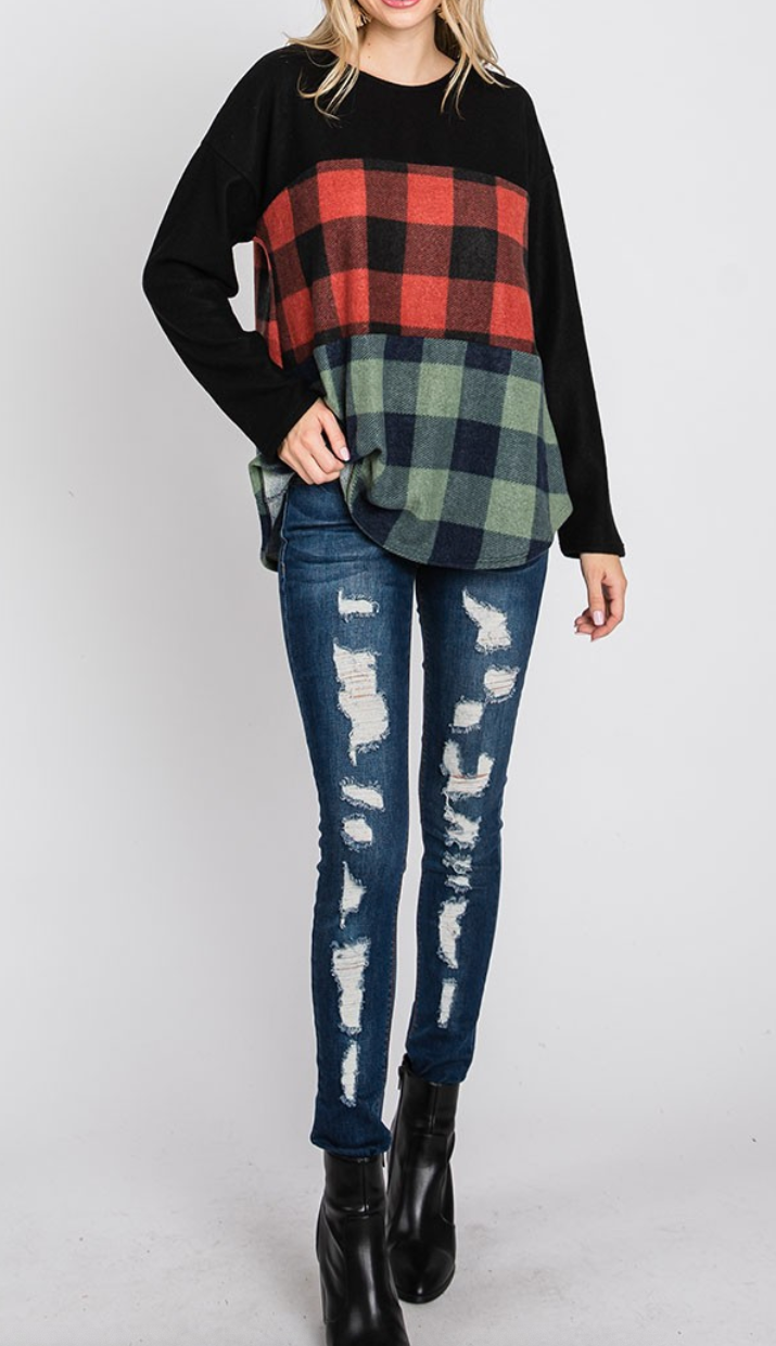Plaid Color Block Top