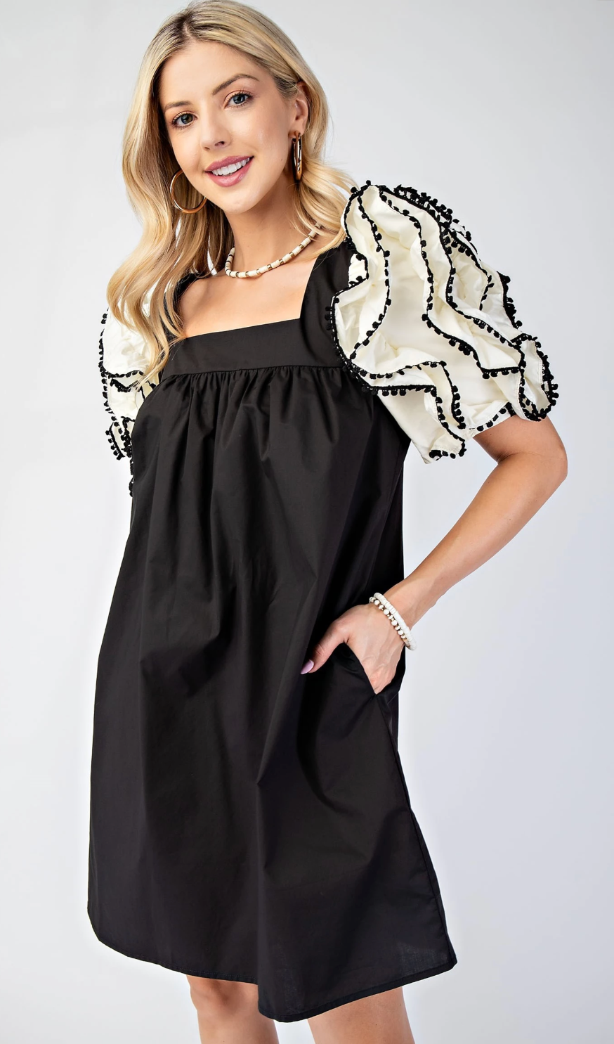 Pom Pom Sleeve Dress