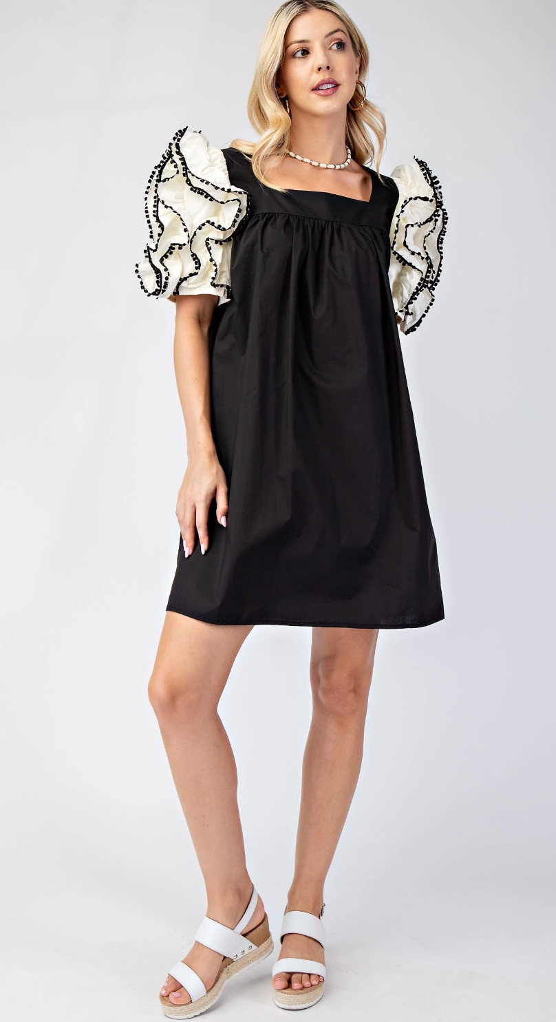 Pom Pom Sleeve Dress