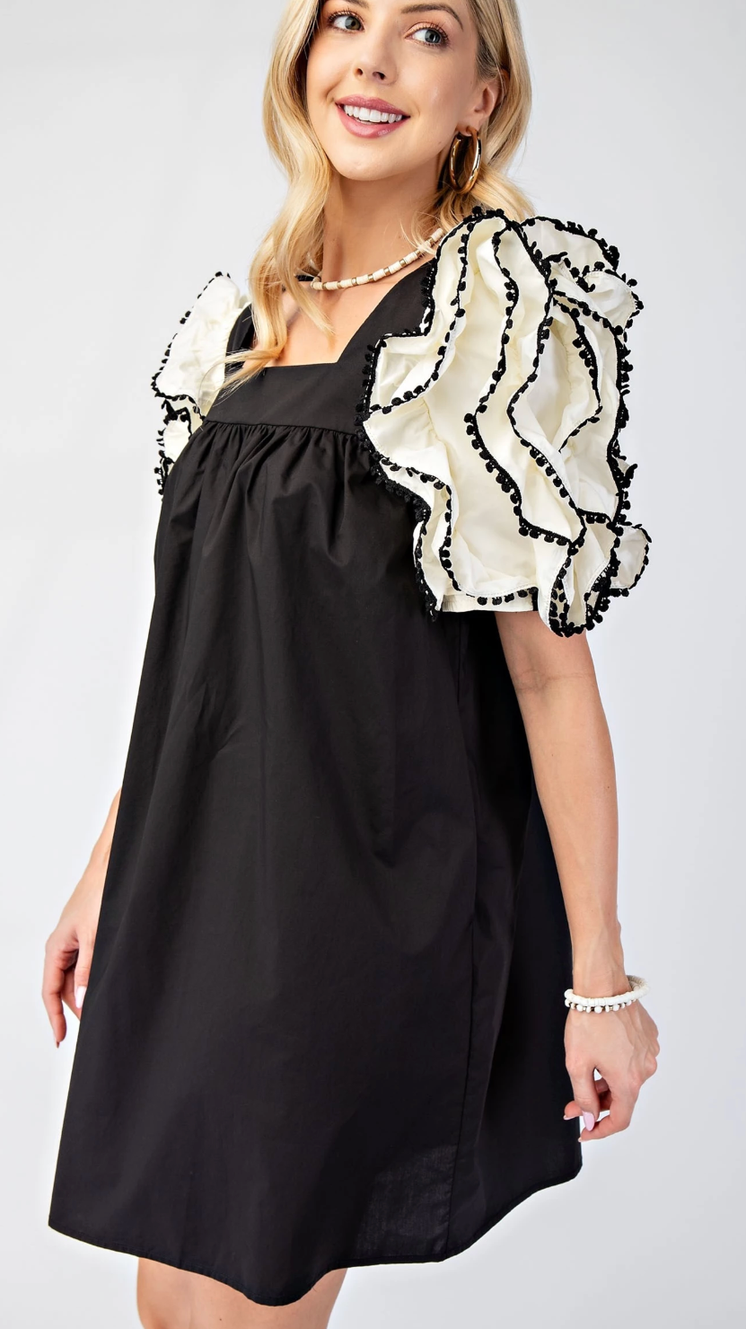 Pom Pom Sleeve Dress